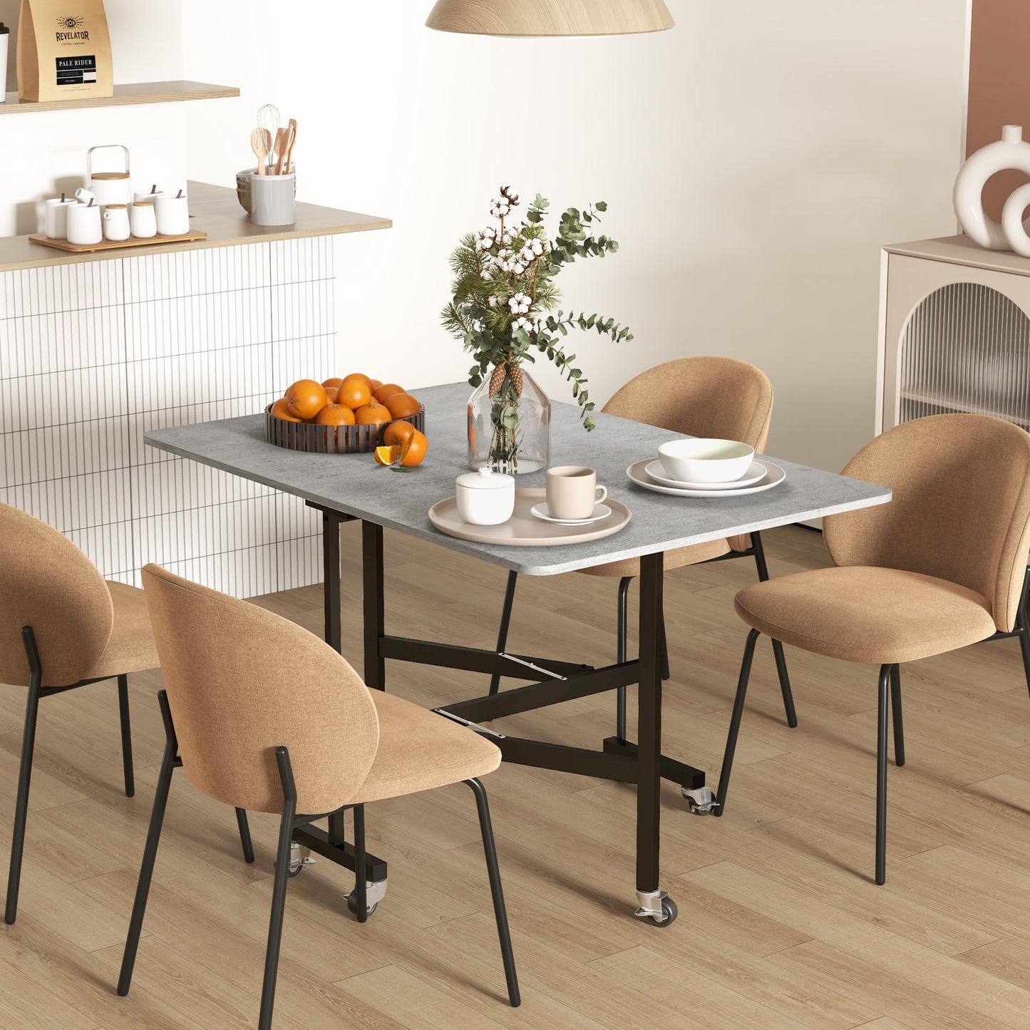 HOMCOM Esstisch für 4-6 Personen, Klapptisch mit Rollen, Stahlgestell, 52,5-120 x 80 x 73 cm, Grau