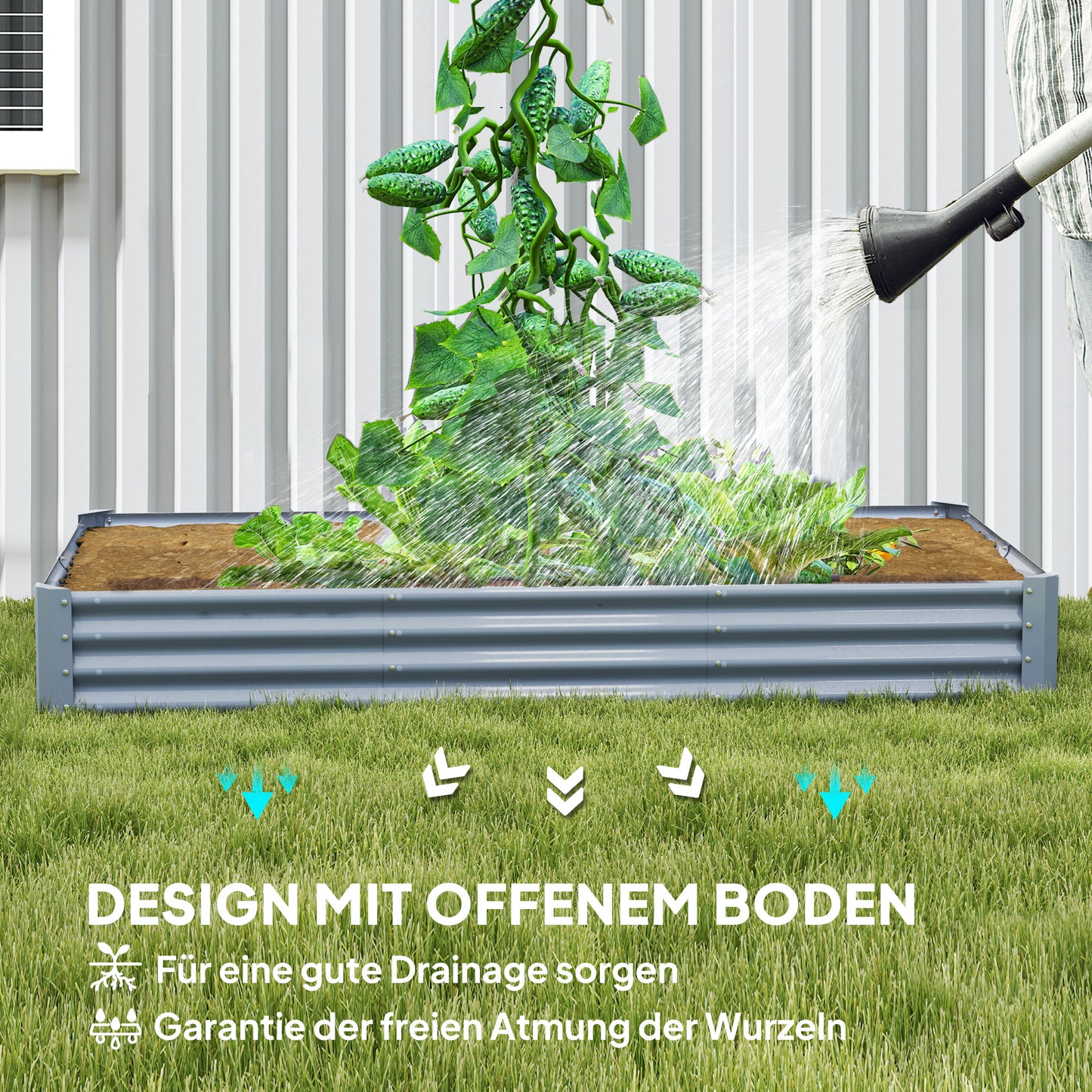 Outsunny Hochbeet aus Stahl, Wetterbeständig Pflanzbeet mit Anti-Schnittkante Frühbeet