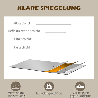 HOMCOM Dekospiegel großer Spiegel, Fensteroptik, Bogenförmig, inkl. Aufhängung. Schwarz + Spiegelglas