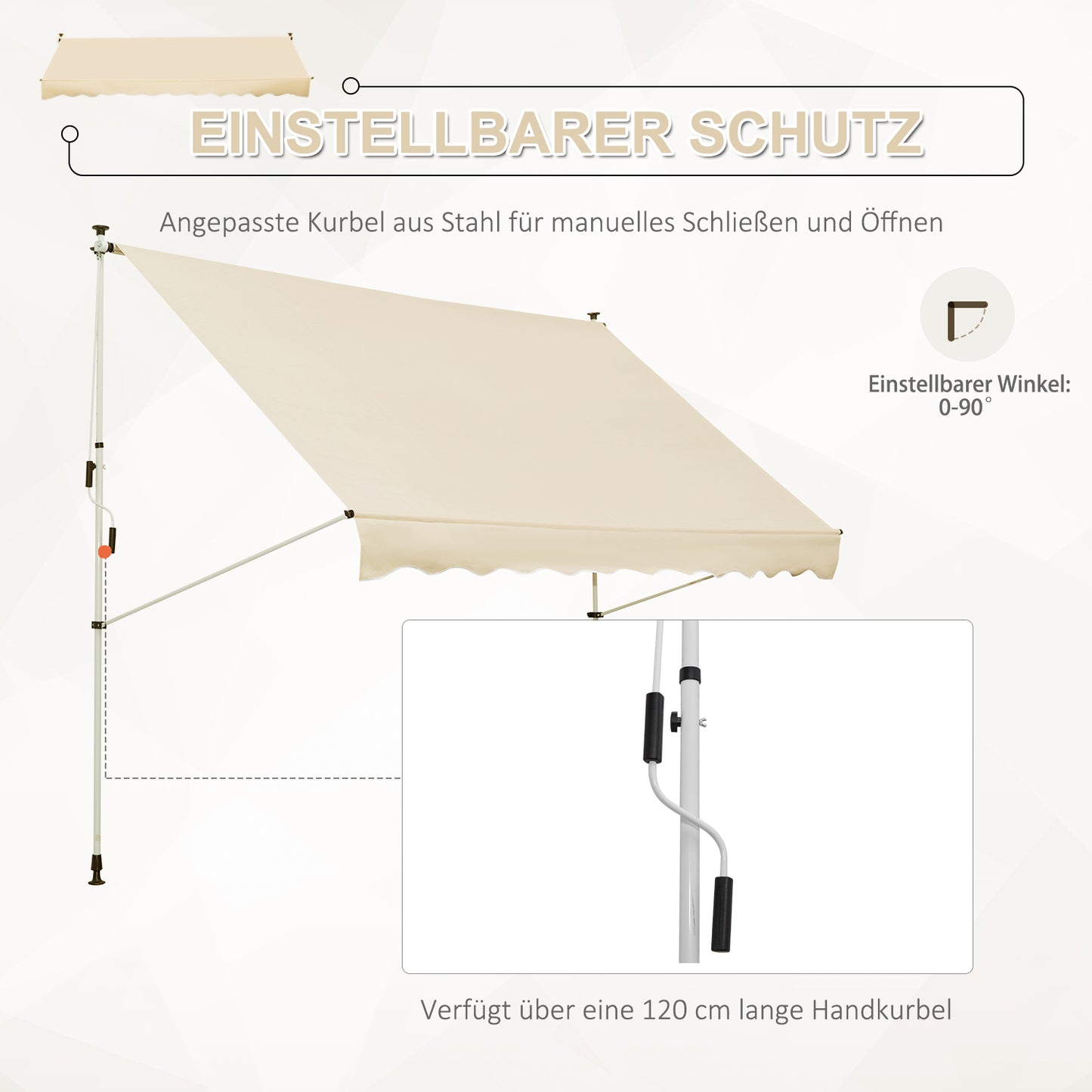Outsunny Klemmmarkise mit Handkurbel höhenverstellbar Gelenkarmmarkise schmutzabweisend, witterungsbeständig Balkonmarkise 150cm breit Terrassenmarkise für Terrasse Balkon Veranda Beige