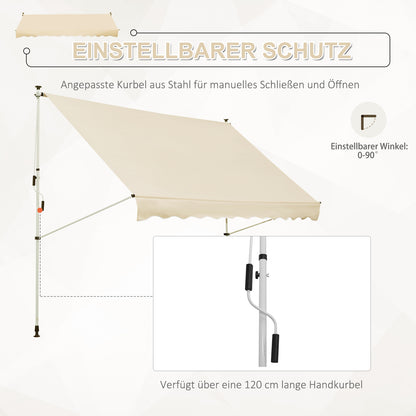 Outsunny Klemmmarkise mit Handkurbel höhenverstellbar Gelenkarmmarkise schmutzabweisend, witterungsbeständig Balkonmarkise 150cm breit Terrassenmarkise für Terrasse Balkon Veranda Beige