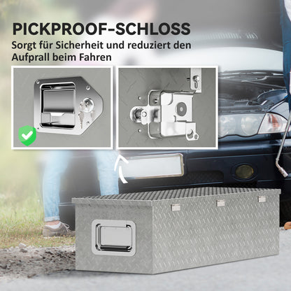 HOMCOM Stabile Aufbewahrungskiste aus Aluminium mit Seitengriffen, Schloss und Schlüsseln, Werkzeugkasten, 99 x 33 x 25,5 cm