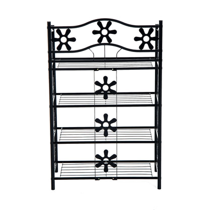 HOMCOM kleines Schuhregal Platzsparend Blumenregal Pflanzentreppe Standregal Ständer 4 Etagen Metall Schwarz 59,5 x 30 x 92 cm