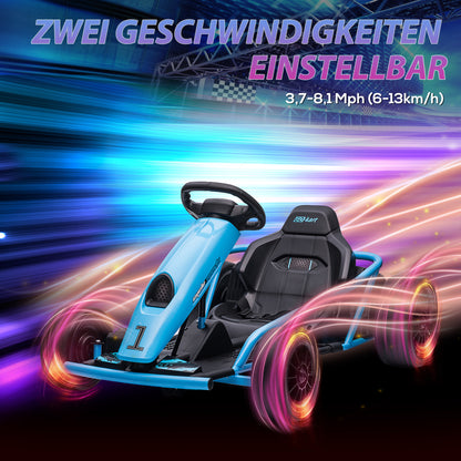 HOMCOM Elektro-Gokart für Kinder, Drift-Funktion, Hupe, Musik, Sicherheitsgurt, Soft-Start, Blau/Schwarz