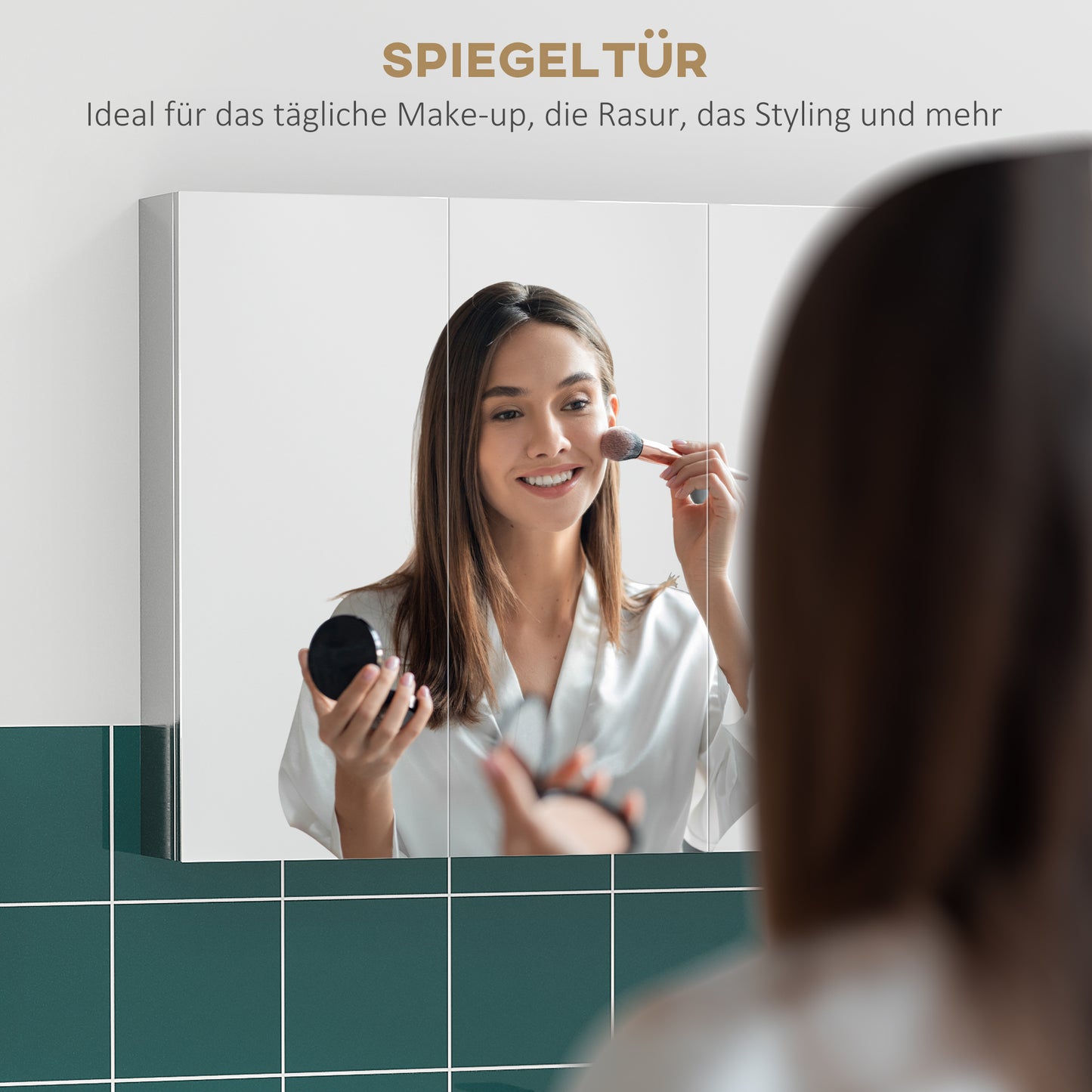 kleankin Spiegelschrank, Badschrank, 3 Spiegeltüren, 5 Innenböden, Edelstahl, Farbe: Silber, 70 x 12 x 55 cm