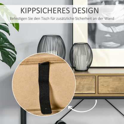 HOMCOM Konsolentisch Flurtisch mit Ablage und 2 Schubladen, 100 x 35 x 76,5 cm Beistelltisch Sofatisch Ausstellungstisch für Kleinen Raum, Eingang, Flur, Wohnzimmer Braun+Schwarz