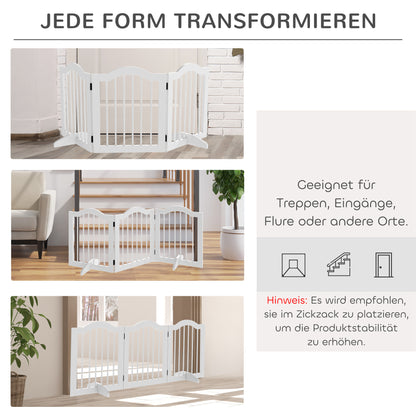 PawHut Absperrgitter Hund 3-teilig, 154,5 x 61 cm Faltbar Hundegitter mit Tür, Türschutzgitter med 2 Stützfüßen, Freistehend Treppengitter für Küche, Flur, Weiß