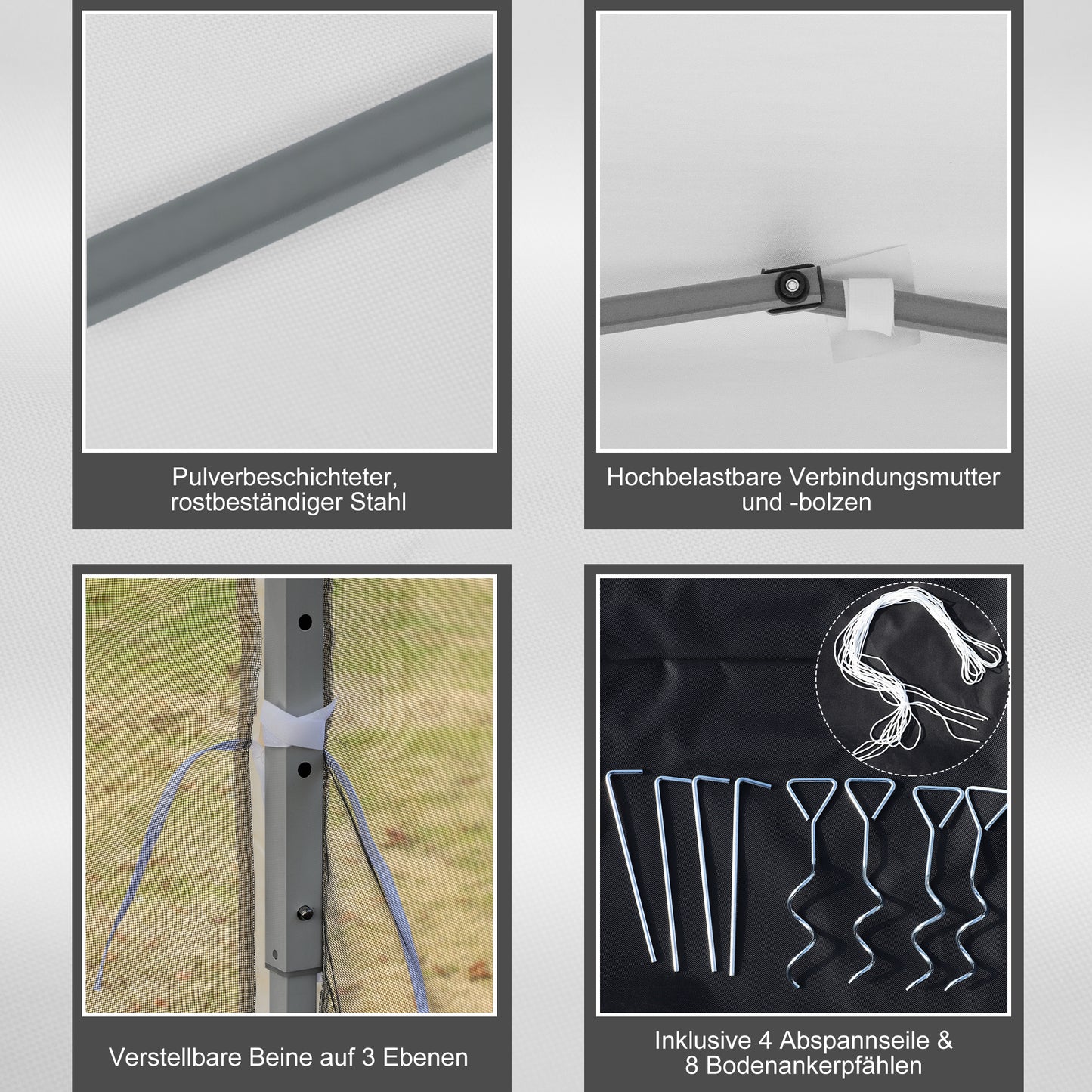 Outsunny Faltpavillon, Faltzelt mit Seitenwänden inkl. Tragetasche, Gartenpavillon, Metall, Oxfordstoff, 3 x 3 m, Cremeweiß