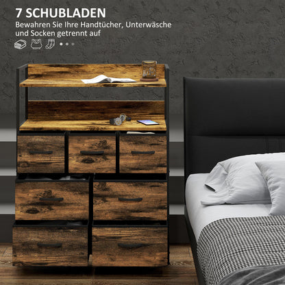 HOMCOM Stoff-Kommode, 7 faltbare Schubladen, 2 Regale, Stahlrahmen, Braun