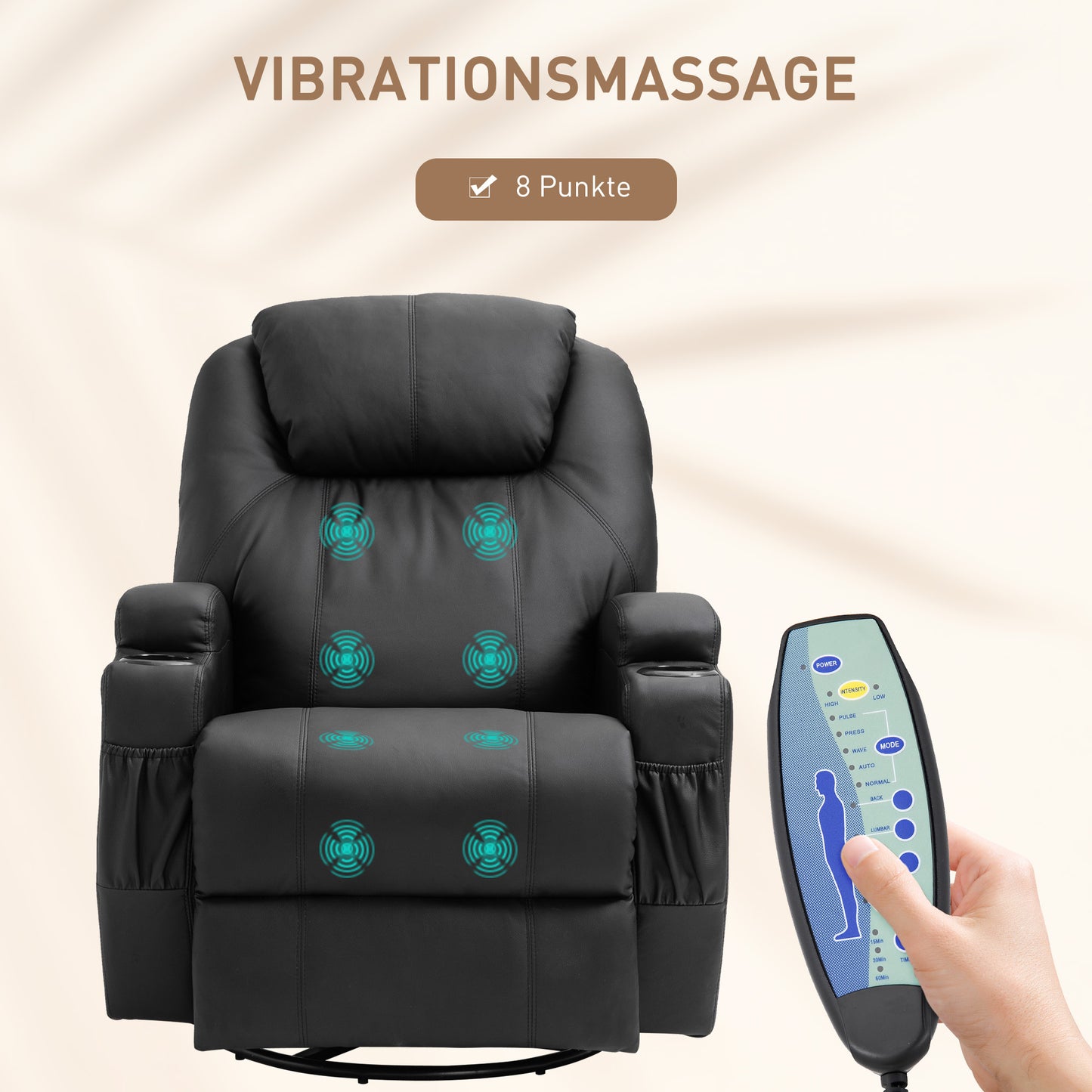 HOMCOM Massagesessel Elektrisch Relaxsessel Fernsehsessel Massagefunktion 5 Massage-Modi Liegefunktion Kunstleder Holz Metall Schaumstoff Schwarz 84 x 92 x 109 cm