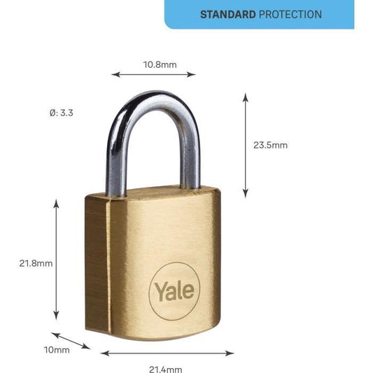 Brass padlock - YALE - Y110B/20/111/4 - 20mm - Steel shackle - 3 keys