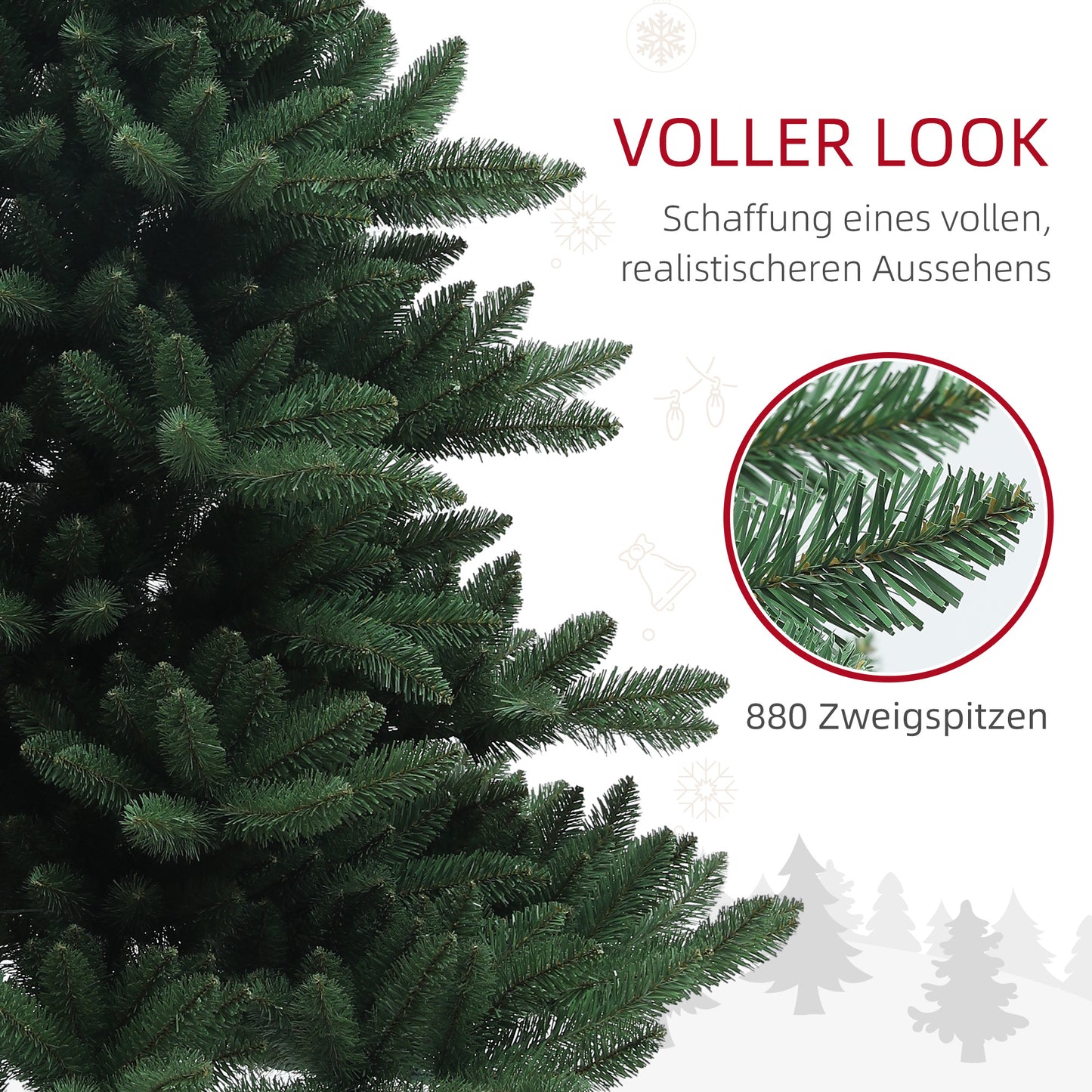 HOMCOM Weihnachtsbaum, Nordmanntanne, naturgetreu, breit & üppig, 180 x Φ120 cm, Grün
