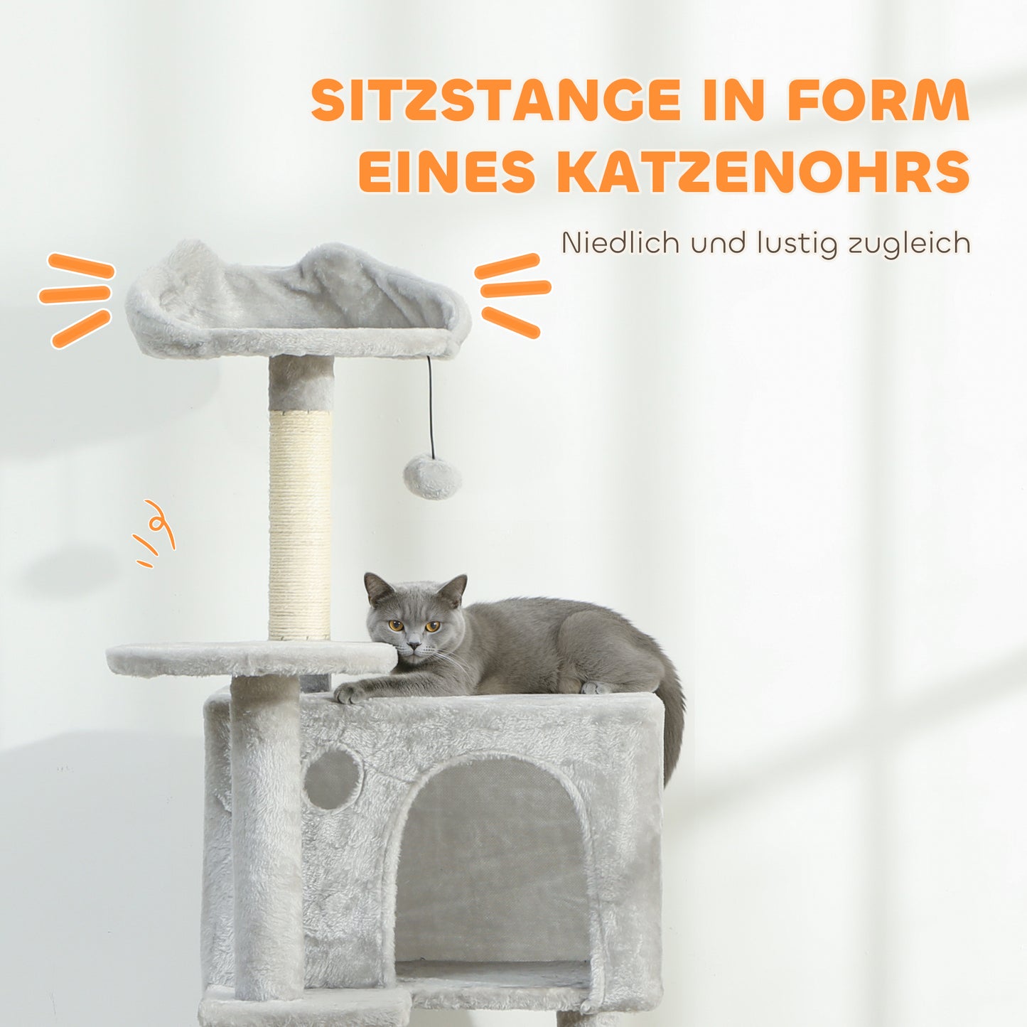PawHut 160 cm Katzenkratzbaum, mehrere Ebenen, Sisal-Kratzpfosten, Höhlen, Plüsch-Plattformen, Hängematte, Leiter, Spielbälle