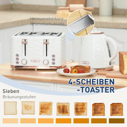 HOMCOM 2-in-1 Toaster- und Wasserkocher-Set, 7 Bräunungsstufen, Auftau- und Aufwärmfunktion, Cremeweiß
