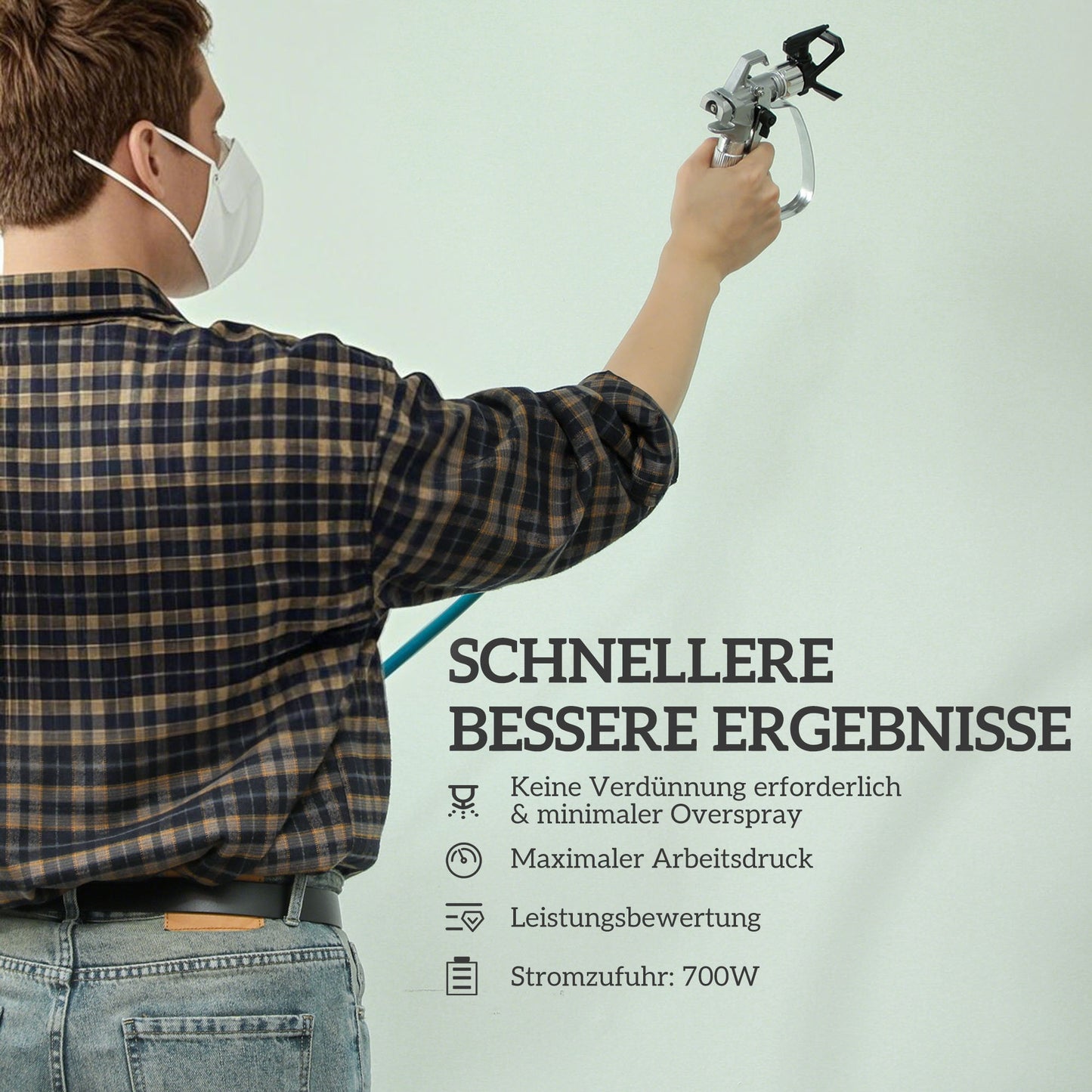 HOMCOM Farbsprühsystem, 700 W Lackierpistole Elektrisch, 200 bar Farbsprühgerät mit 1,5 L/min Durchfluss, 33 x 26 x 41 cm, Blau