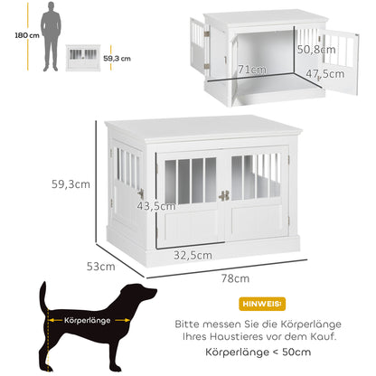 PawHut Hundekäfig, Möbel med 3 Türen Hundehütte Hundebox für Zuhause 78 x 53 x 59,3 cm, Vit