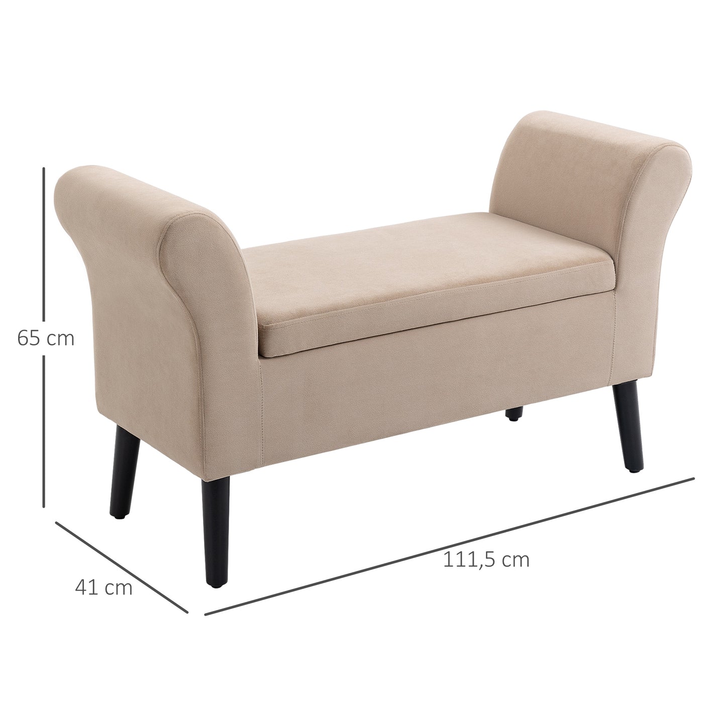 HOMCOM Polsterbank mit Stauraum, Truhenbank mit Armlehnen, 46 cm Sitzhöhe, samtartiges Polyester, 111,5 x 41 x 65 cm, Beige