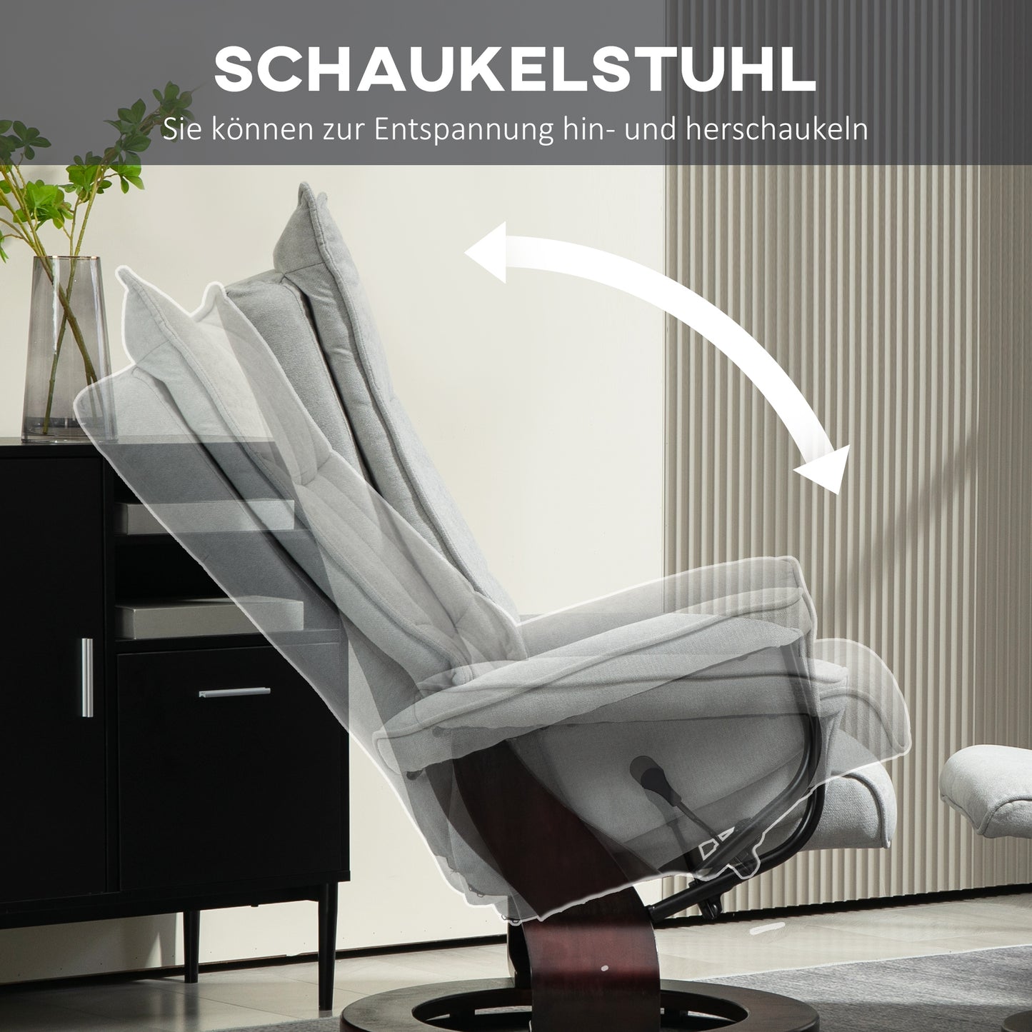 HOMCOM Relaxsessel mit Hocker, drehbar, Wippfunktion, verstellbare Rückenlehne, bis 150 kg, Grau