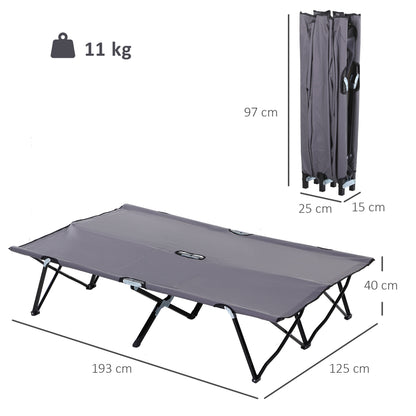 Outsunny Campingliege, Campingbett für bis zu 2 Personen, 193L x 125B x 40H cm, Grau