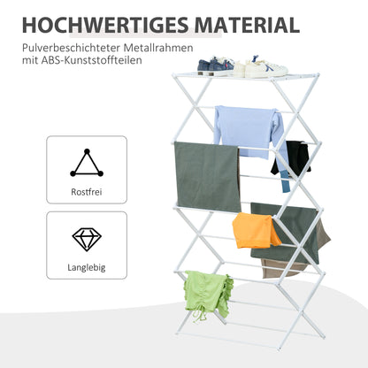 HOMCOM Wäscheständer faltbar 8-stufiger Trockengestell Turmtrockner Turmwäscheständer Trockenständer Metall Kunststoff Weiß 74 x 35 x 144 cm