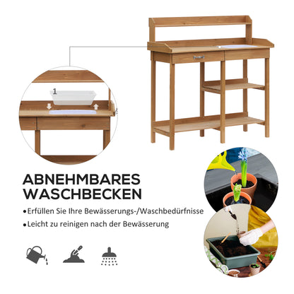 Outsunny Pflanztisch Gärtnertisch Blumentisch mit Wanne Garten Tannenholz Natur 117 x 45 x 121 cm