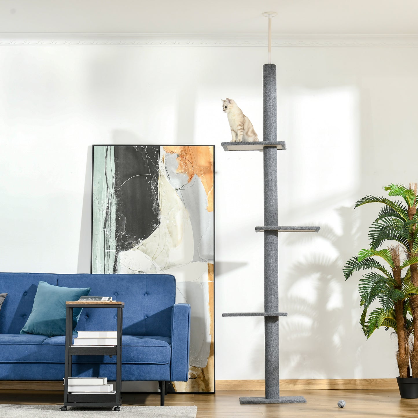 PawHut Kratzbaum deckenhoch Höhe 228-260 cm Katzenbaum mit Plattformen mehrstöckiger Katzenkratzbaum Kletterbaum för små &amp; stora Katzen, Grau