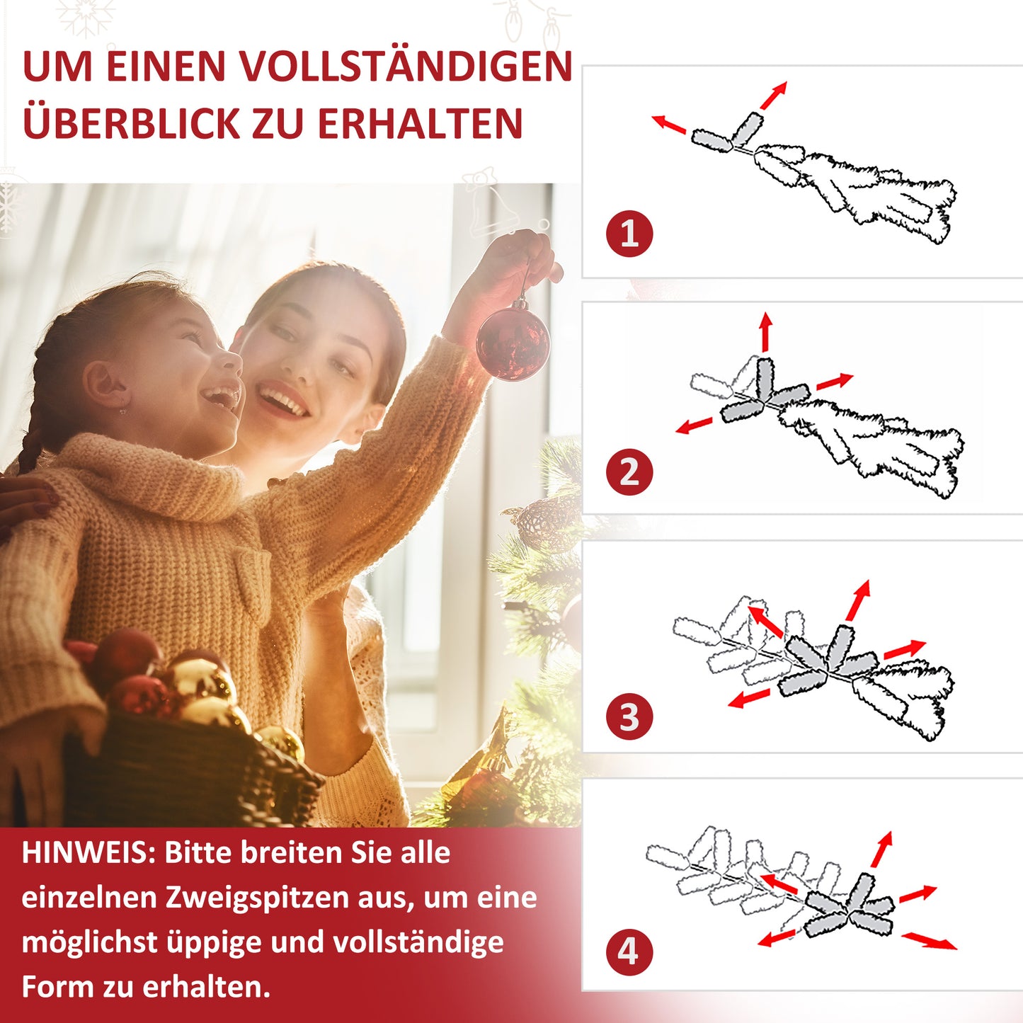 HOMCOM Weihnachtsbaum, 700 warmweiße LEDs, 2154 Zweige, flammhemmend, Kunststoff/Metall, 210 x 142 cm, Grün