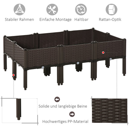 Outsunny Hochbeet 6-teiliger Pflanzkasten mit Abflusslöchern Rattan-Look Blumenkasten DIY Braun 40 x 40 x 44 cm