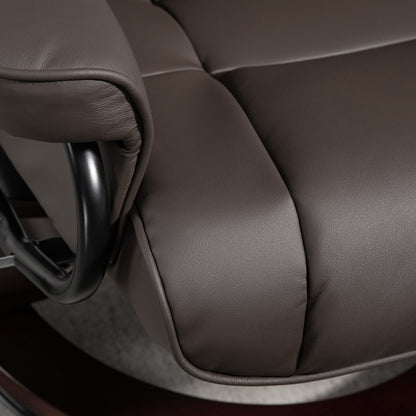 HOMCOM Relaxsessel mit Hocker, drehbar & neigbar, Kunstlederbezug, bis 150 kg, Holzgestell, Braun