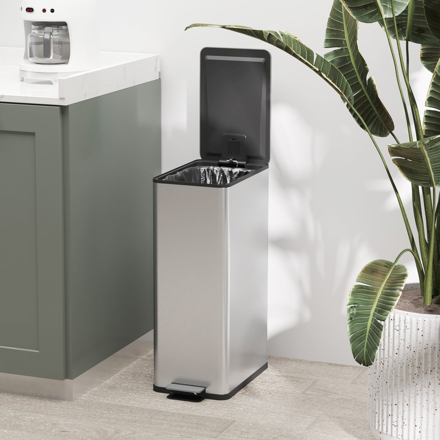 HOMCOM Mülleimer 20L, Soft-Close-Deckel, Deodorant-Fach, Fingerabdrucksicher, Edelstahl, Silber