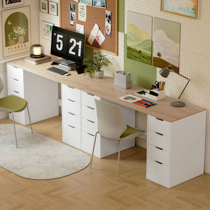HOMCOM 140 cm Computertisch, 8 Schubladen, Schreibtisch für Homeoffice, Schlafzimmer, Stahl, Holz, Weiß