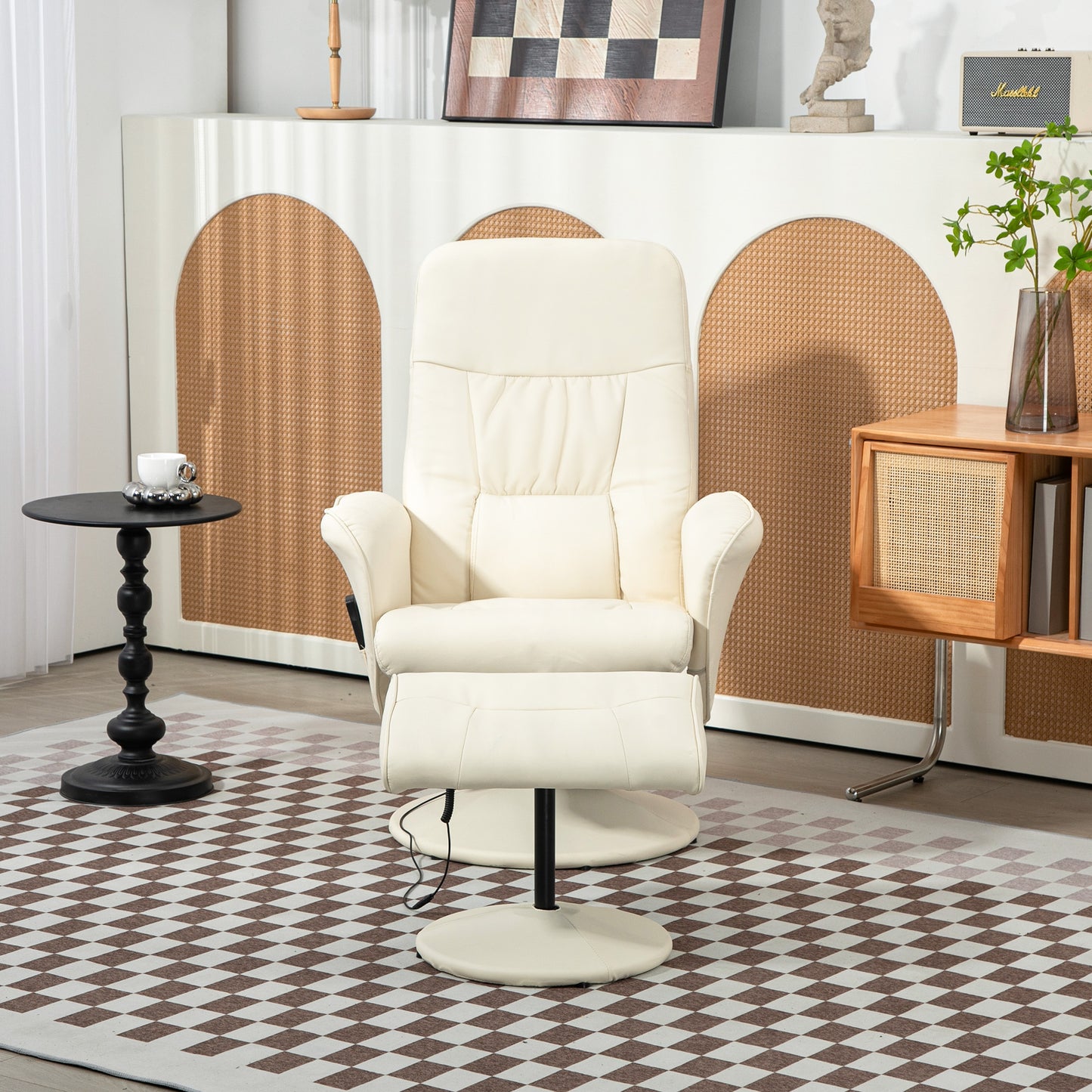 HOMCOM Massagesessel mit Fußhocker, Ergonomischer Stuhl mit 10 Vibrationspunkten, Kunstleder, 76 x 81 x 105 cm, Cremeweiß