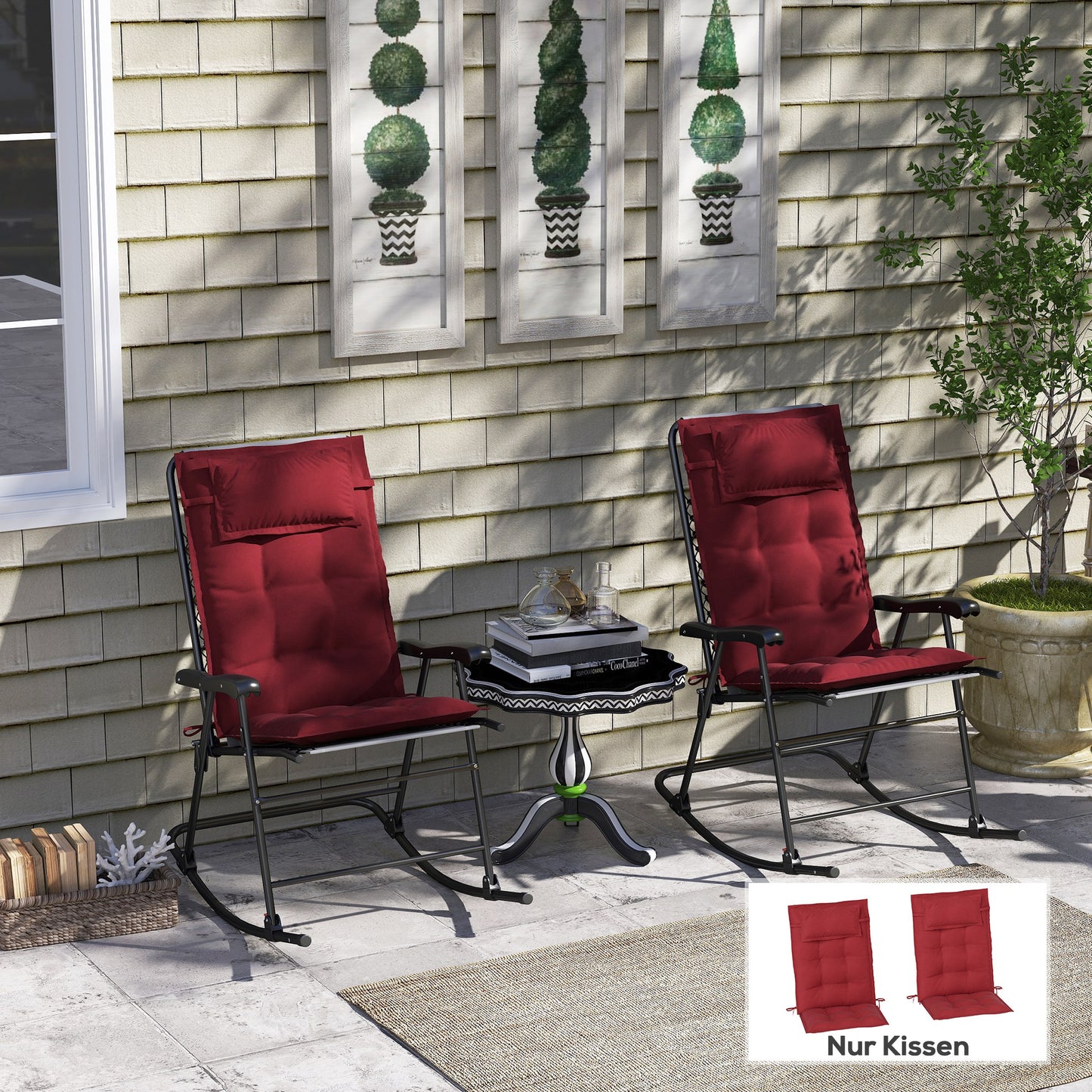 Outsunny 2er Set Auflage für Sonnenliege Wasserabweisend Liegenauflage für Gartenliege Polsterauflage 50x116x5 cm, Weinrot