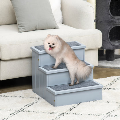PawHut Hundetreppe 3 Stufen 38 cm Hoch Haustiertreppe für kleine bis mittelgroße Hunde Katzentreppe Hunderampe Einstiegshilfe für Bett, Sofa, Couch und Auto Grau