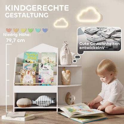 AIYAPLAY Kinderregal mit 7 Regalen für Bücher, Spielzeug, runde Kanten, trägt 40 kg, Weiß