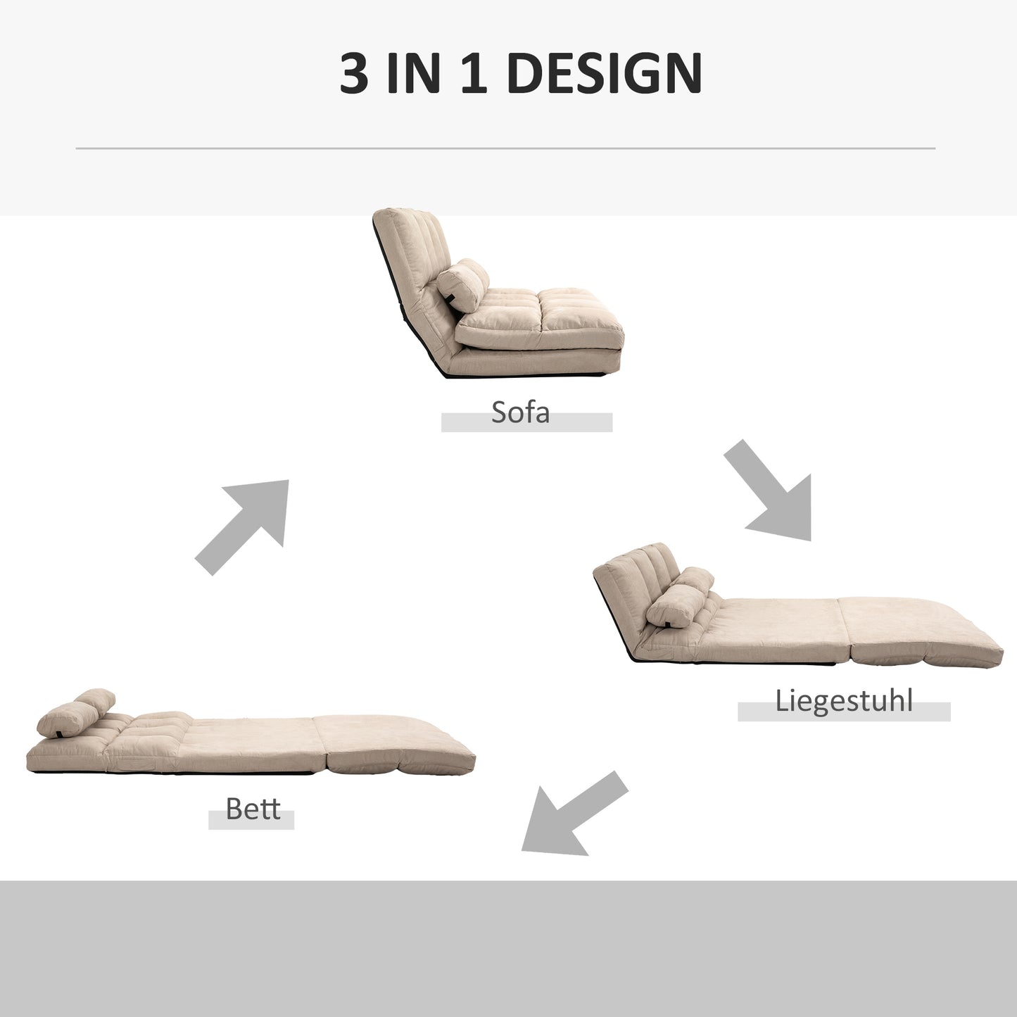 HOMCOM 2-in-1 Bodensessel, Rückenlehne, Verstellbar, 102 x 73 x 60 cm, Beige