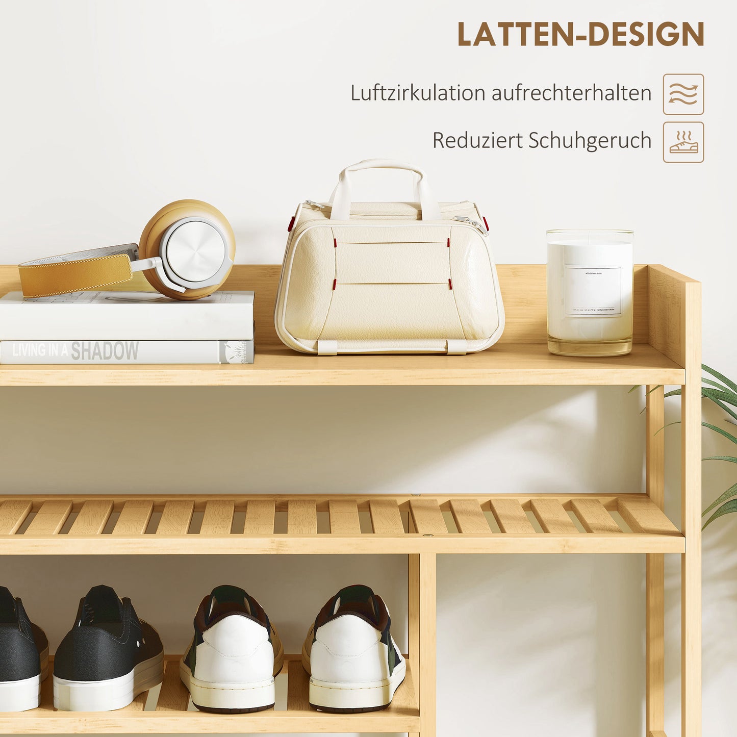 HOMCOM Schuhregal, Schuhständer mit 6 Ebenen, Schublade aus Bambus, für max. 18 Paar Schuhe, Schuhablage für Eingang, Schlafzimmer, 101 x 30 x 100 cm, Natur