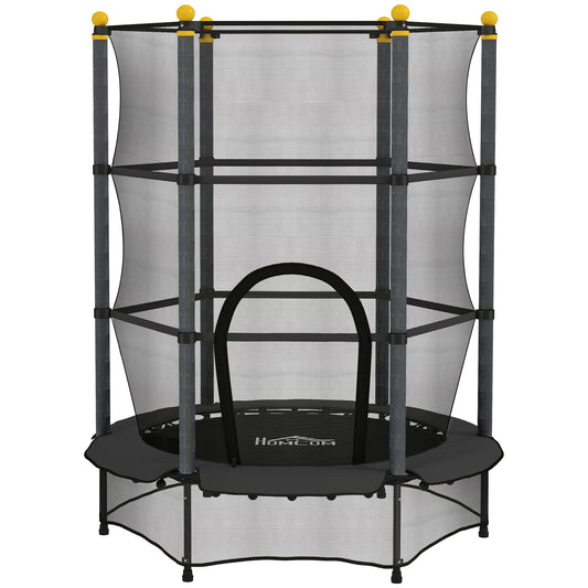 HOMCOM Trampolin für Kinder, Ø140 cm, mit Sicherheitsnetz, für innen und außen, Stahl, Kunststoff, belastbar bis 50 kg, Schwarz