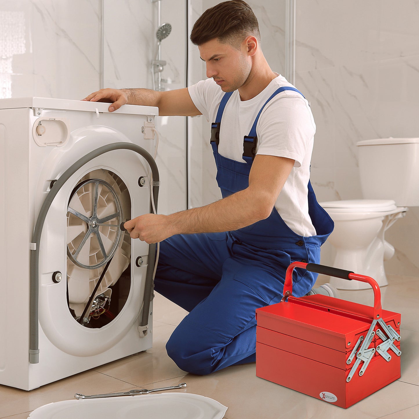 DURHAND Werkzeugkasten Werkzeugkoffer mit 5 Fächern 45 x 20 x 34,5cm Stahl Rot