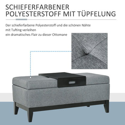 HOMCOM Sitzbank mit Stauraum, abnehmbarem Tablett Polsterbank mit Leinenoptik, Sitztruhe mit Holzbeine, Truhenbank für Wohnzimmer Schlafzimmer Flur 107 x 50 x 44 cm, Dunkelgrau