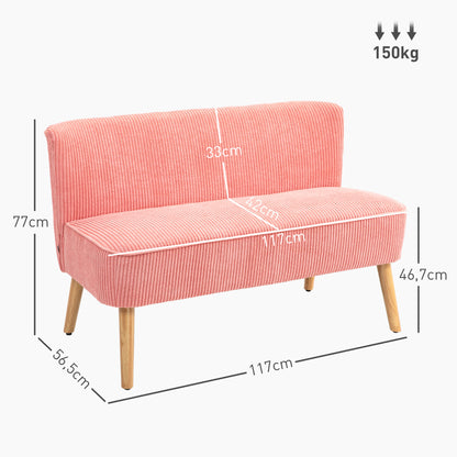 HOMCOM Zweisitzer-Sofa, elegantes Skandi Design, massiver Holzrahmen, bis 150 kg, 117 x 56,5 x 77 cm, Rosa