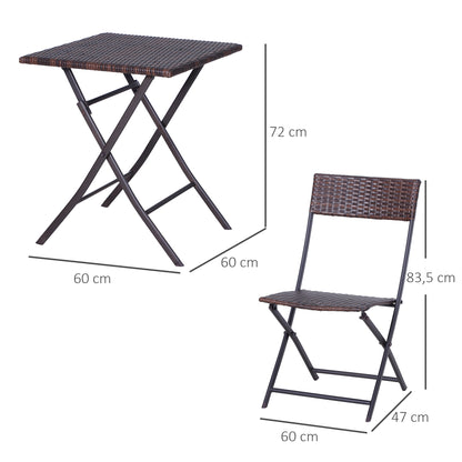 Outsunny Polyrattan Bistroset für 2 Personen Sitzgruppe Rotting Gartenmöbel Set Garnitur Braun