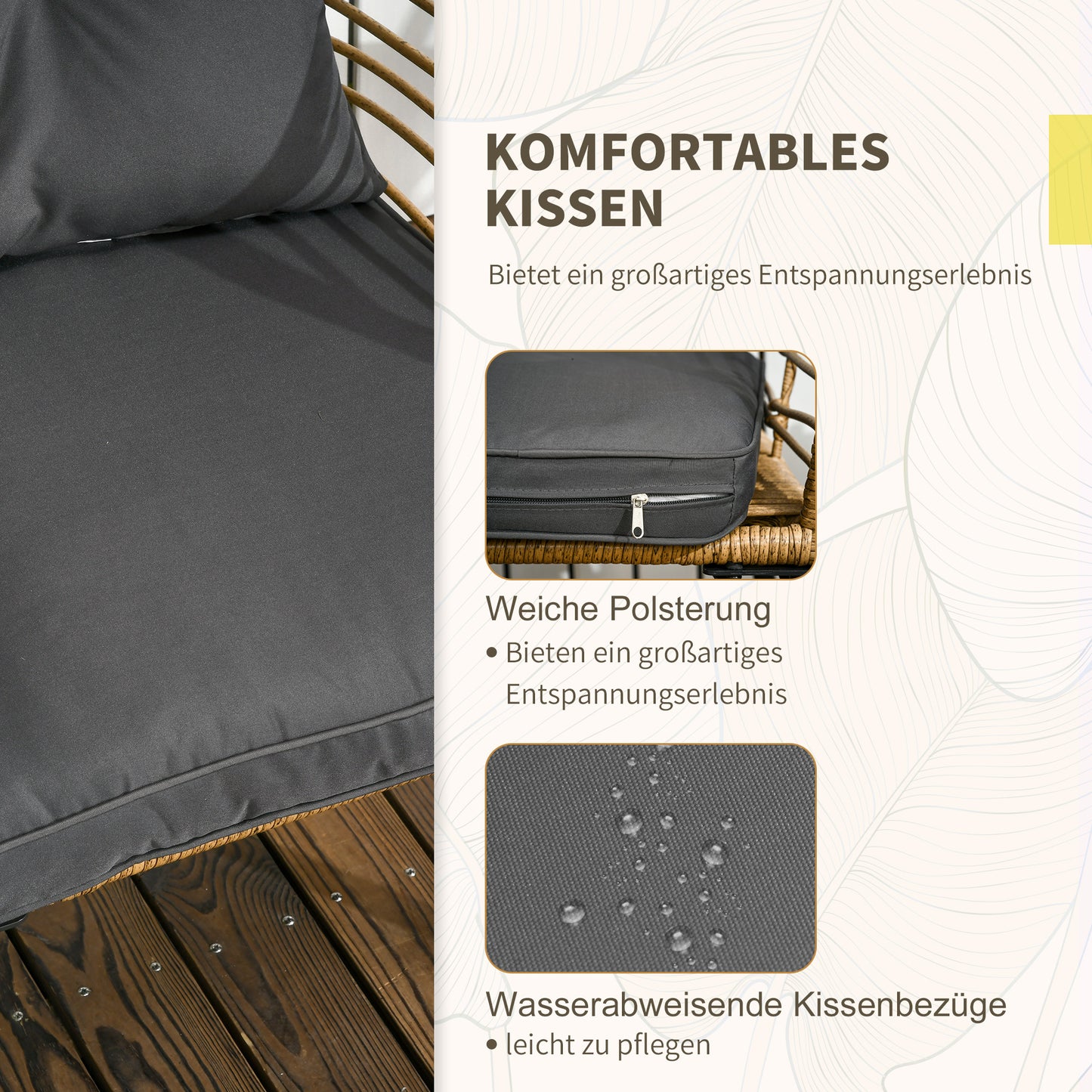 Outsunny 3-teiliges Bistro-Set, wetterbeständig, 1 Beistelltisch, 2 Stühle, 62 cm x 65 cm x 78 cm, Sand+Dunkelgrau