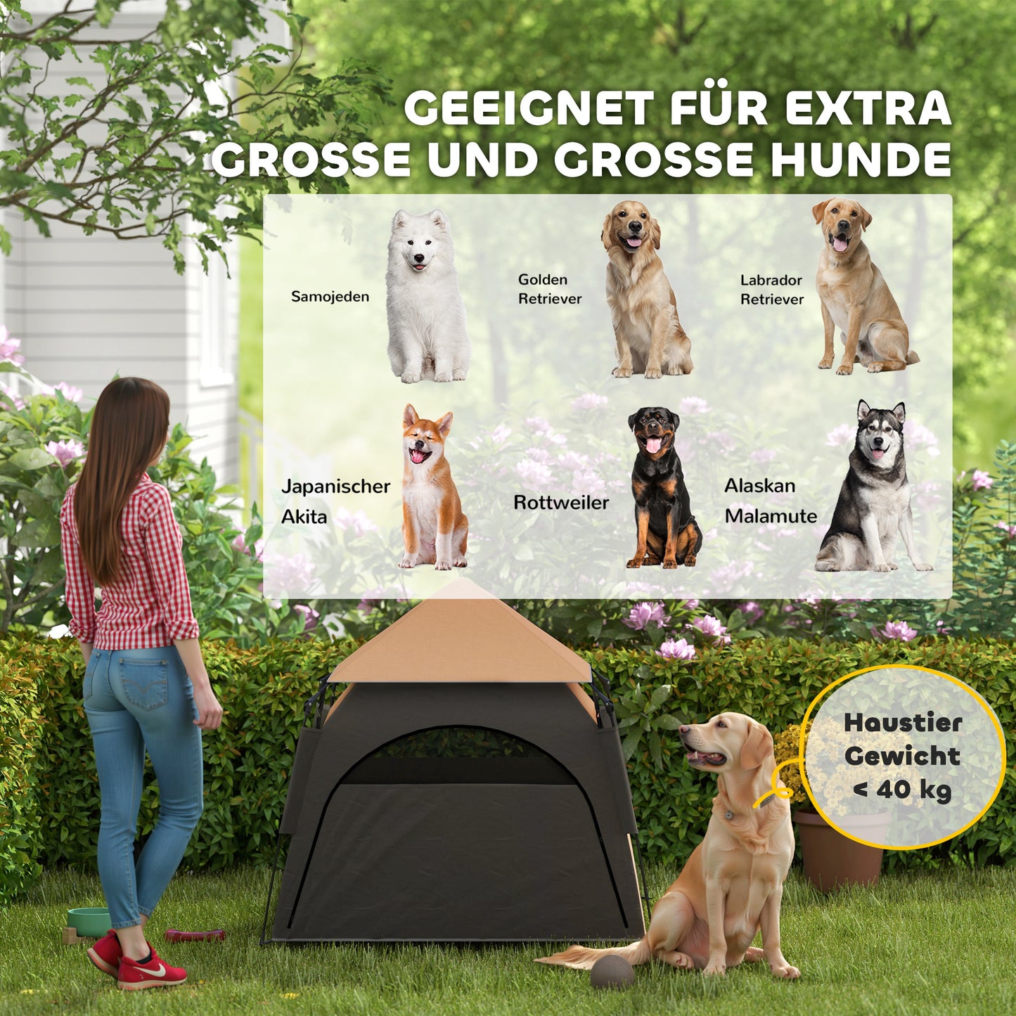 PawHut Haustierzelt, Hundezelt, klappbar, wetterbeständig, Hundehütte, für große Hunde, Dunkelbraun