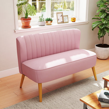HOMCOM 2-Sitzer Stoffsofa Polstersofa Doppelsofa Sitzmöbel Loungesofa Holz Samtartiges Polyster Schaumstoff Rosa 117 x 56,5 x 77 cm