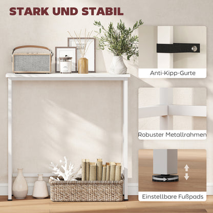 HOMCOM Konsolentisch Flurtisch mit verstellbar Fußpads, Kippschutz 75 x 24 x 76 cm für Kleinen Raum Weiß