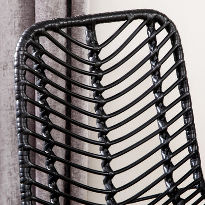 HOMCOM Barhocker, 2er-Set, Rattanoptik, Fußstütze, Stahlrahmen, rutschfest, bis 120 kg, 42,5x52x102 cm, Schwarz