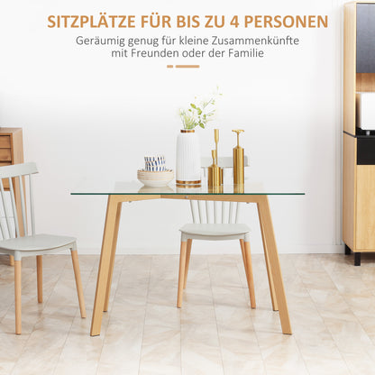 HOMCOM Esstisch für 4 Personen, Glasplatte, Stahlgestell, Holzoptik, 120L x 60B x 76H cm