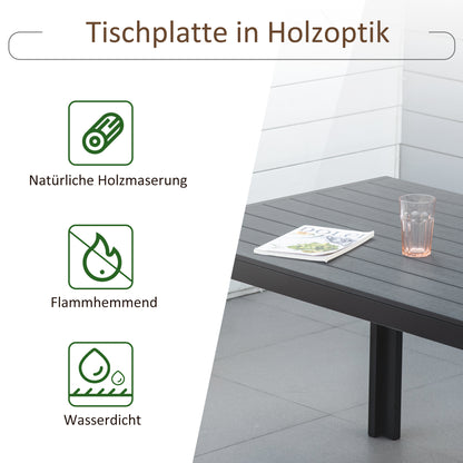 Outsunny Gartentisch Kunststoff 190 x 84,5 x 72 cm Wetterfest, Holz Optik, Holzstrukur, rutschfest Buffettisch Campingtisch Balkontisch Terrassentisch Outdoor Esstisch für Garten, Balkon Schwarz