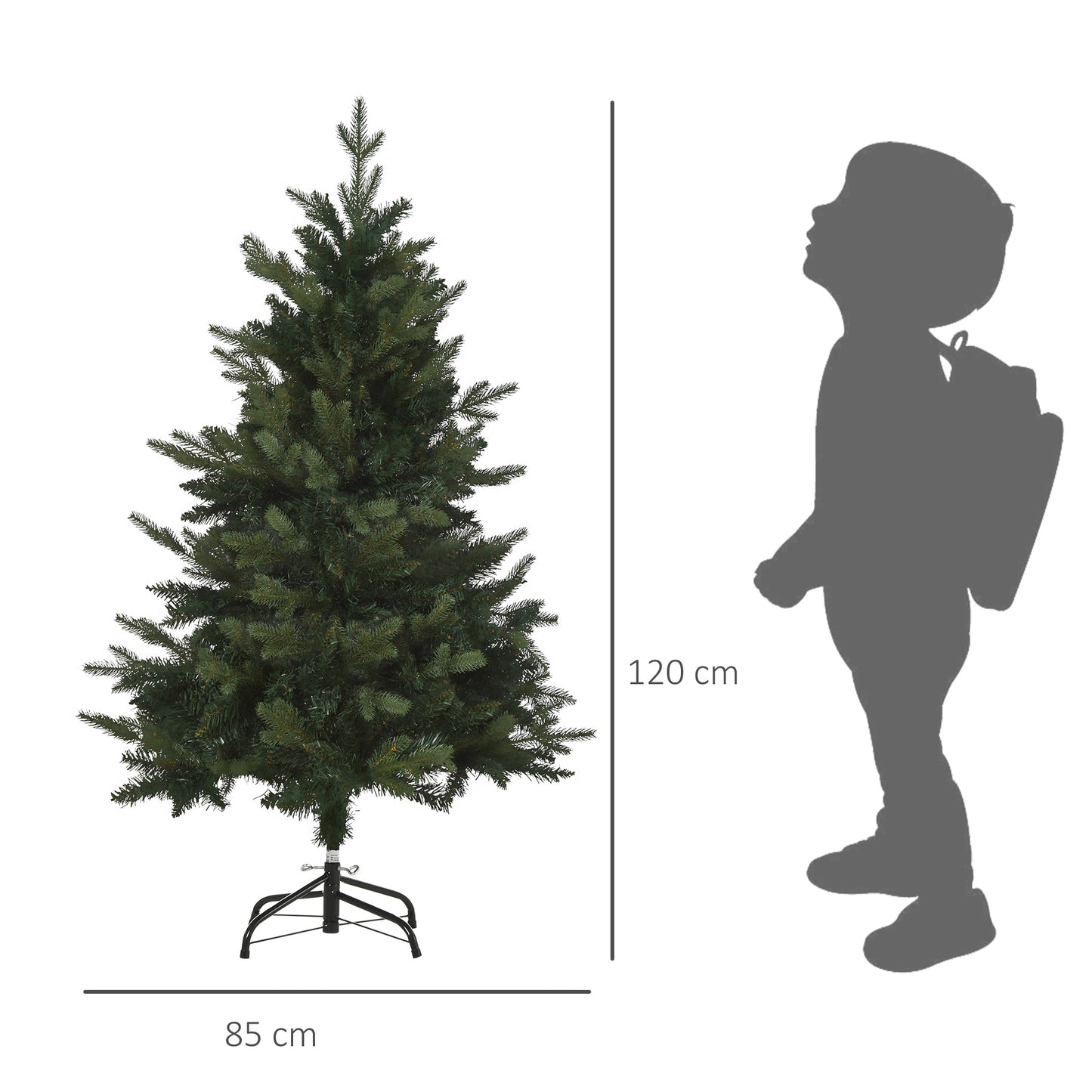 HOMCOM Weihnachtsbaum Christbaum Kunsttanne, 1,2 m, inkl. Ständer, Ø85 cm x 120 cm, Grün